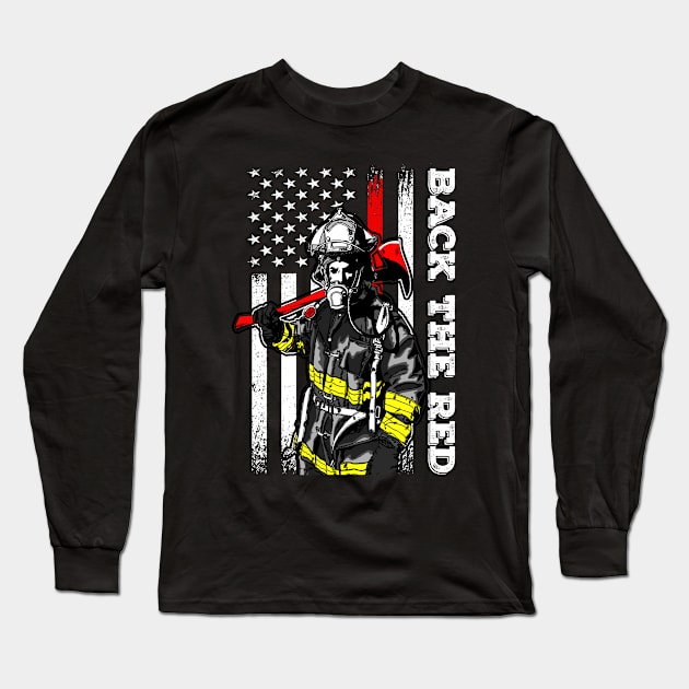 Back The Red Firefighter Long Sleeve T-Shirt by Hound mom